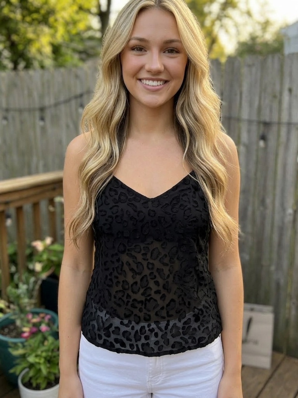BCBGMaxAzria Black Lace Camisole with Leopard Texture